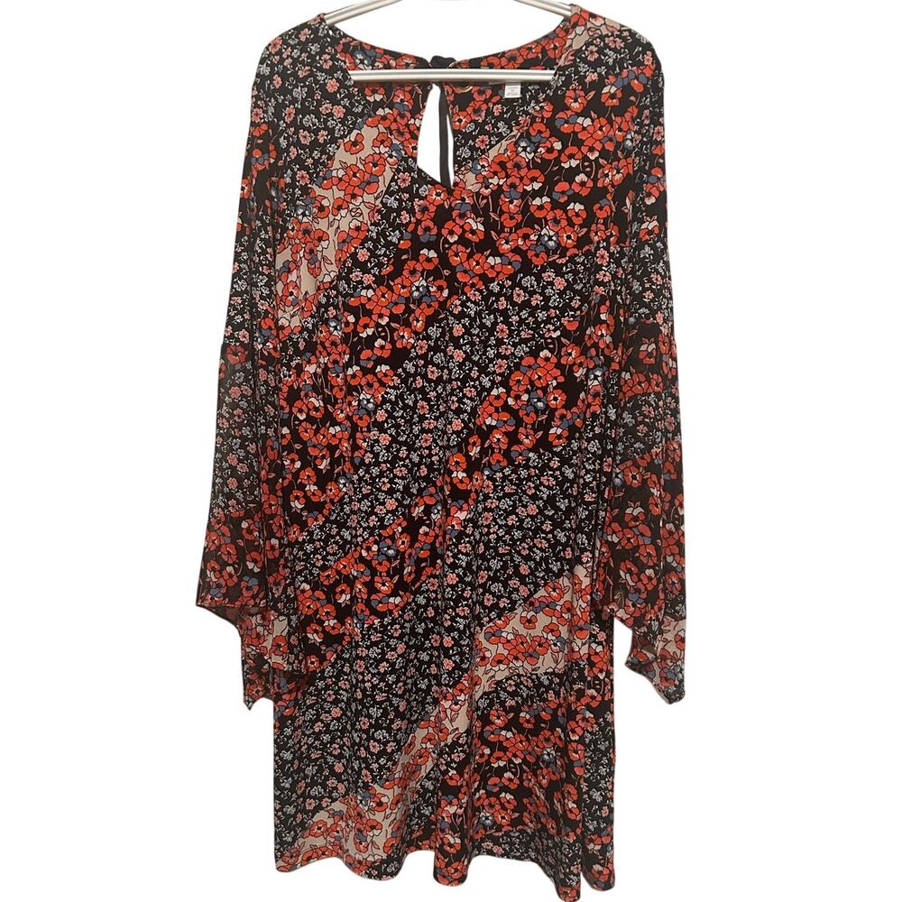 Westport‎ 1962 Women's Black Orange Blue Floral Bohemian Flowing Dress Size 1X
